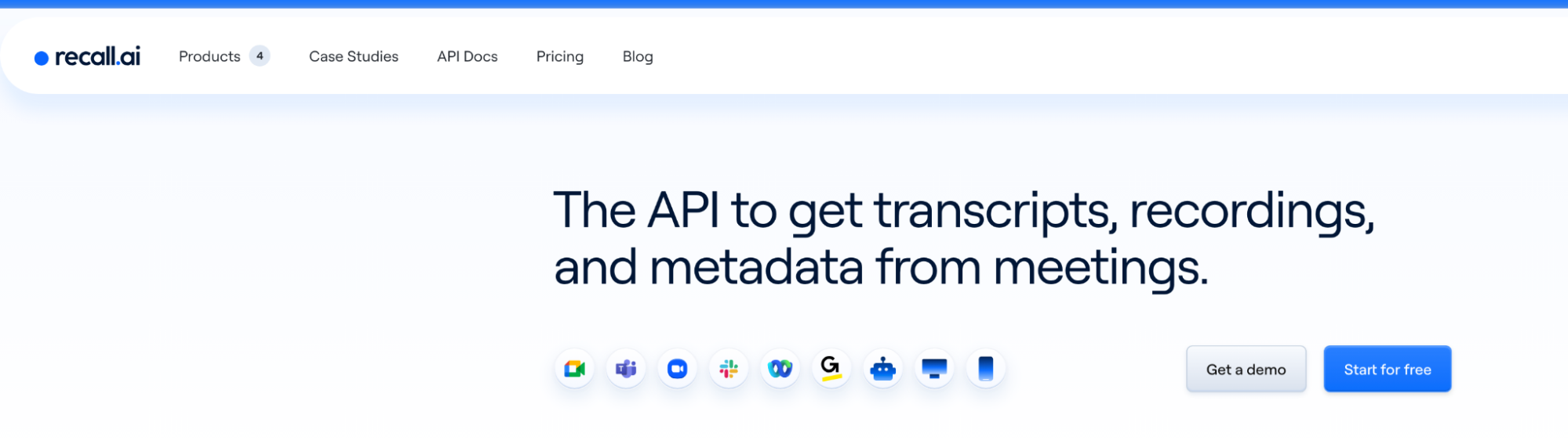 Recall AI platform dashboard for meeting automation