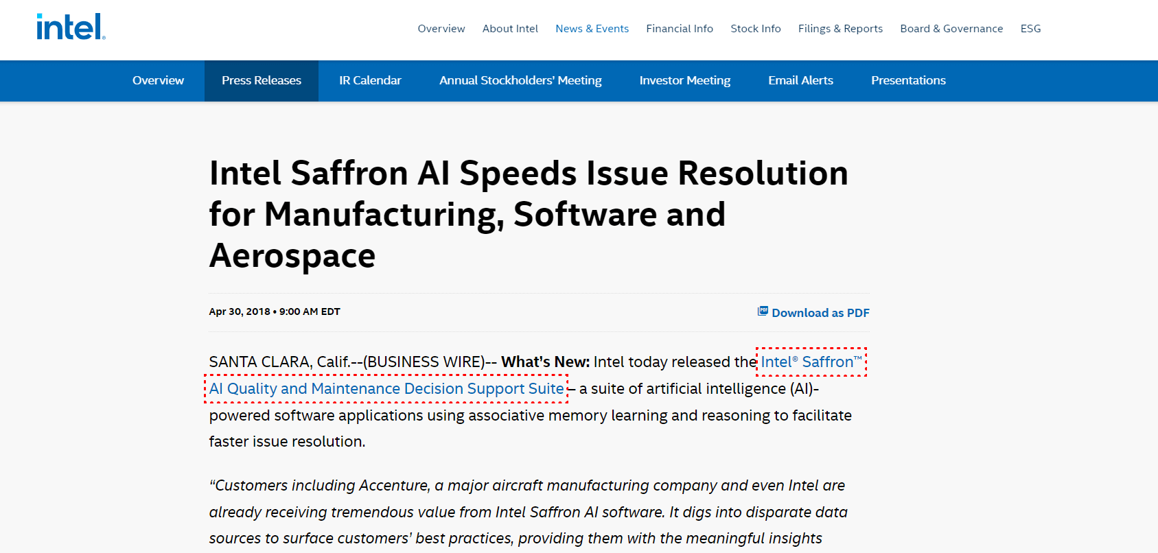 Intel Saffron AI 