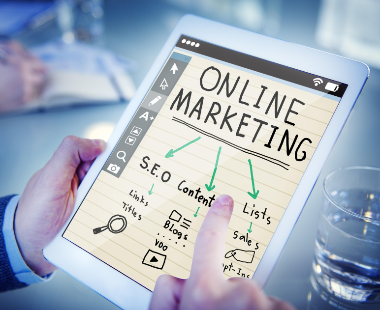 Online marketing dashboard showing performance metrics with tools