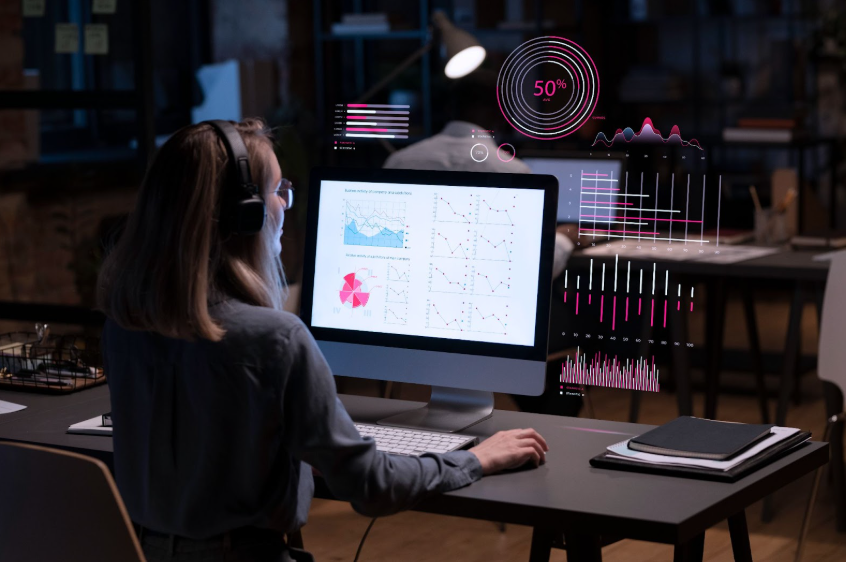 AI analytics dashboard tracking sales and customer engagement